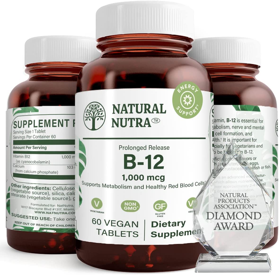 Natural Nutra Vitamin B12 1000 mcg, Cobalamin B 12 Supplement, Calcium Phosphate, Help in Metabolism Health, Optimal Absorption, Gluten Free, Sugar